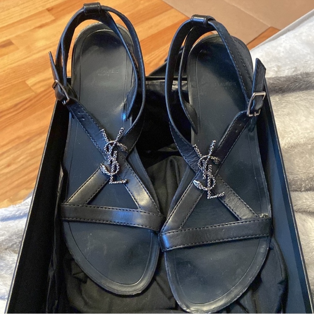 Saint Laurent Joson Pallad O Black Sandals sz 38.5 - Picture 12 of 15